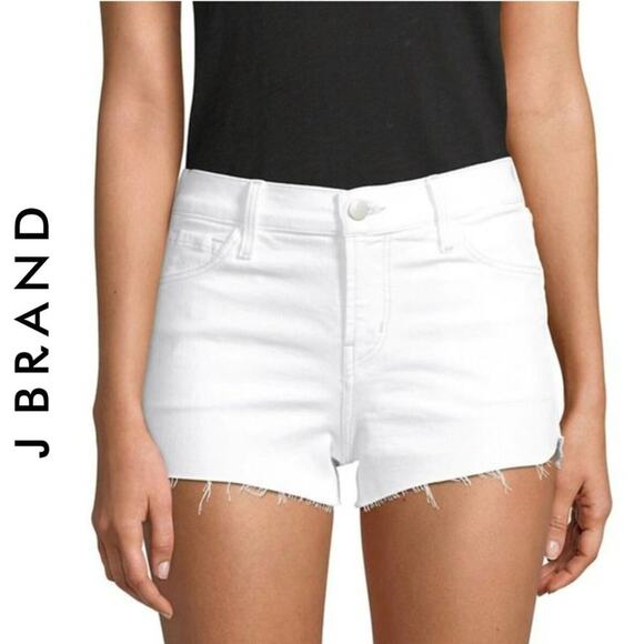 J Brand Mid Rise White Denim Shorts